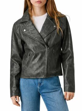 Cazadora biker Pepe Jeans Stacy efecto piel negro para mujer