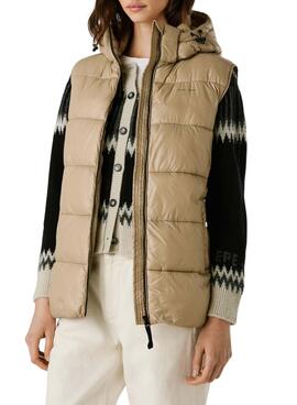 Chaleco Pepe Jeans acolchado Sussy beige impermeable para mujer