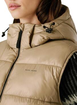 Chaleco Pepe Jeans acolchado Sussy beige impermeable para mujer