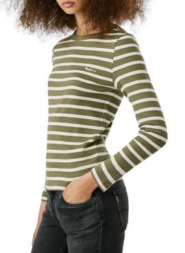 Camiseta Pepe Jeans Bani canalé rayas verde para mujer
