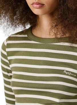Camiseta Pepe Jeans Bani canalé rayas verde para mujer