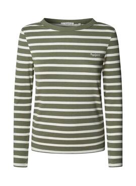 Camiseta Pepe Jeans Bani canalé rayas verde para mujer