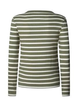 Camiseta Pepe Jeans Bani canalé rayas verde para mujer