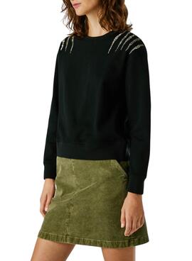 Sudadera Pepe Jeans Barny con pedrería negro para mujer