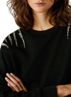 Sudadera Pepe Jeans Barny con pedrería negro para mujer