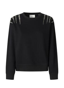 Sudadera Pepe Jeans Barny con pedrería negro para mujer