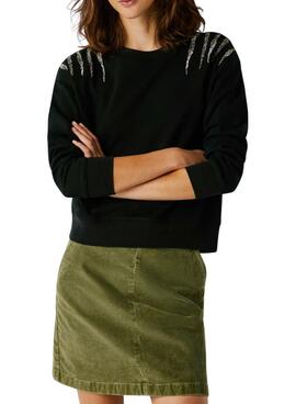 Sudadera Pepe Jeans Barny con pedrería negro para mujer