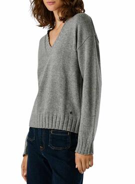 Jersey Pepe Jeans Cherice cuello pico gris para mujer