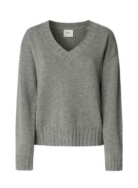 Jersey Pepe Jeans Cherice cuello pico gris para mujer
