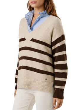 Jersey Pepe Jeans Cecil cuello pico con estampado de rayas para mujer