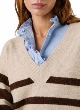 Jersey Pepe Jeans Cecil cuello pico con estampado de rayas para mujer