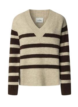 Jersey Pepe Jeans Cecil cuello pico con estampado de rayas para mujer