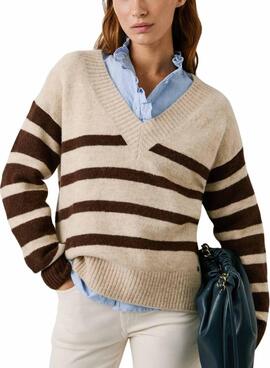 Jersey Pepe Jeans Cecil cuello pico con estampado de rayas para mujer