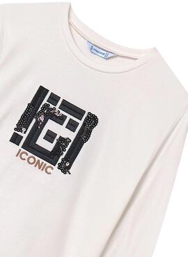 Camiseta Mayoral bordado lentejuelas blanco niña
