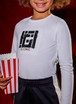 Camiseta Mayoral bordado lentejuelas blanco niña