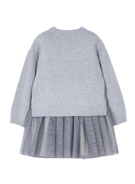 Vestido mayoral tricot combinado gris para niña