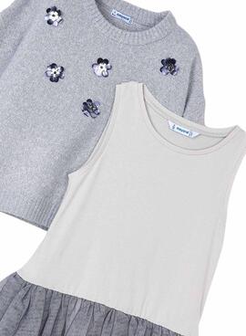 Vestido mayoral tricot combinado gris para niña