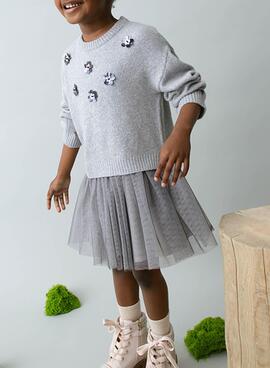 Vestido mayoral tricot combinado gris para niña