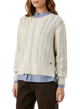 Jersey Pepe Jeans Candide calado beige para mujer
