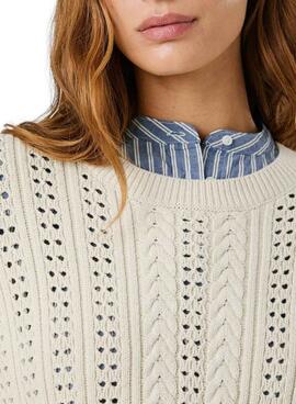 Jersey Pepe Jeans Candide calado beige para mujer