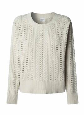 Jersey Pepe Jeans Candide calado beige para mujer