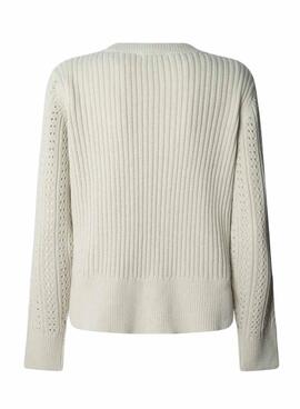 Jersey Pepe Jeans Candide calado beige para mujer
