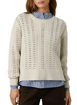Jersey Pepe Jeans Candide calado beige para mujer