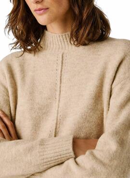 Jersey Pepe Jeans Cecil cuello Perkins beige para mujer