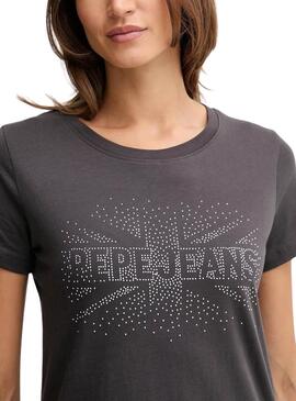 Camiseta Pepe Jeans Bertie tachuelas gris para mujer