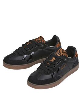 Zapatillas Pepe Jeans Ball negro con detalles de leopardo para mujer