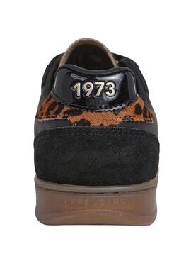 Zapatillas Pepe Jeans Ball negro con detalles de leopardo para mujer
