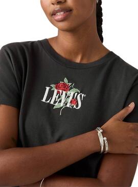 Camiseta Levis Graphic Boxy negro rosas para mujer