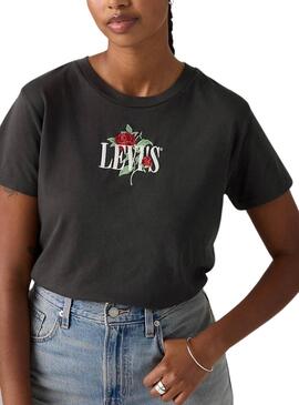 Camiseta Levis Graphic Boxy negro rosas para mujer