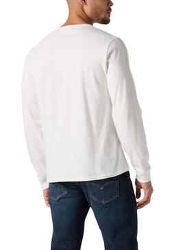 Camiseta Levis Original Housemark blanco manga larga para hombre