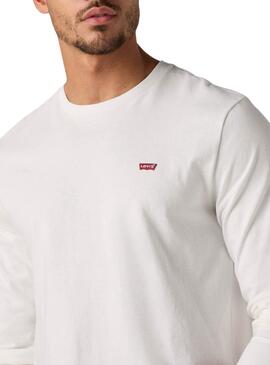 Camiseta Levis Original Housemark blanco manga larga para hombre