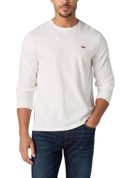 Camiseta Levis Original Housemark blanco manga larga para hombre