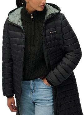Abrigo acolchado Superdry Hood Fuji Lite negro para mujer