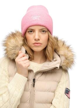 Gorro de punto Supedry Soft Rib Knit rosa para mujer