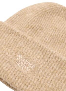 Gorro de punto Supedry Soft Rib Knit camel para mujer