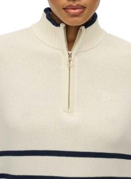 Jersey Superdry cuello con cremallera beige para mujer