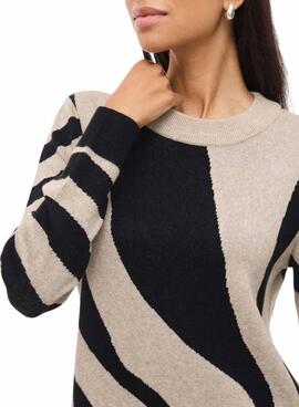Vestido Vila Vitif punto jacquard camel para mujer