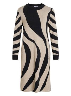 Vestido Vila Vitif punto jacquard camel para mujer