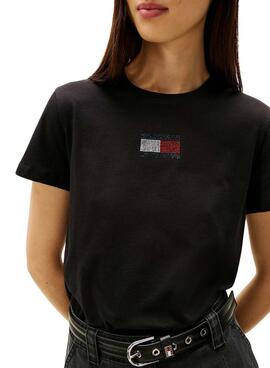 Camiseta Tommy Jeans Party Flag negro para mujer