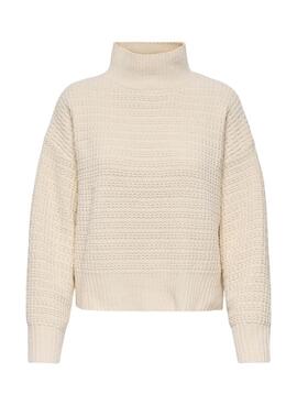 Jersey Only Globe cuello alto beige para mujer