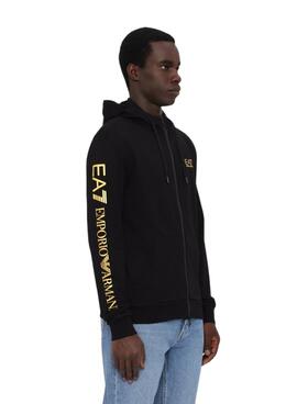 Chaqueta Emporio Armani EA7 negro y dorado con capucha para hombre