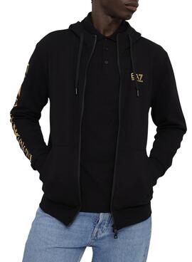 Chaqueta Emporio Armani EA7 negro y dorado con capucha para hombre