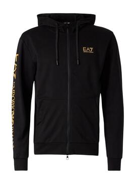 Chaqueta Emporio Armani EA7 negro y dorado con capucha para hombre