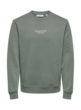 Sudadera Only and Sons Curated Crew verde para hombre