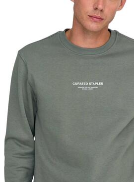 Sudadera Only and Sons Curated Crew verde para hombre