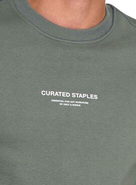 Sudadera Only and Sons Curated Crew verde para hombre